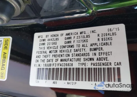 2015 Acura Tlx из США, поврежденный, VIN 19UUB1F31FA026808